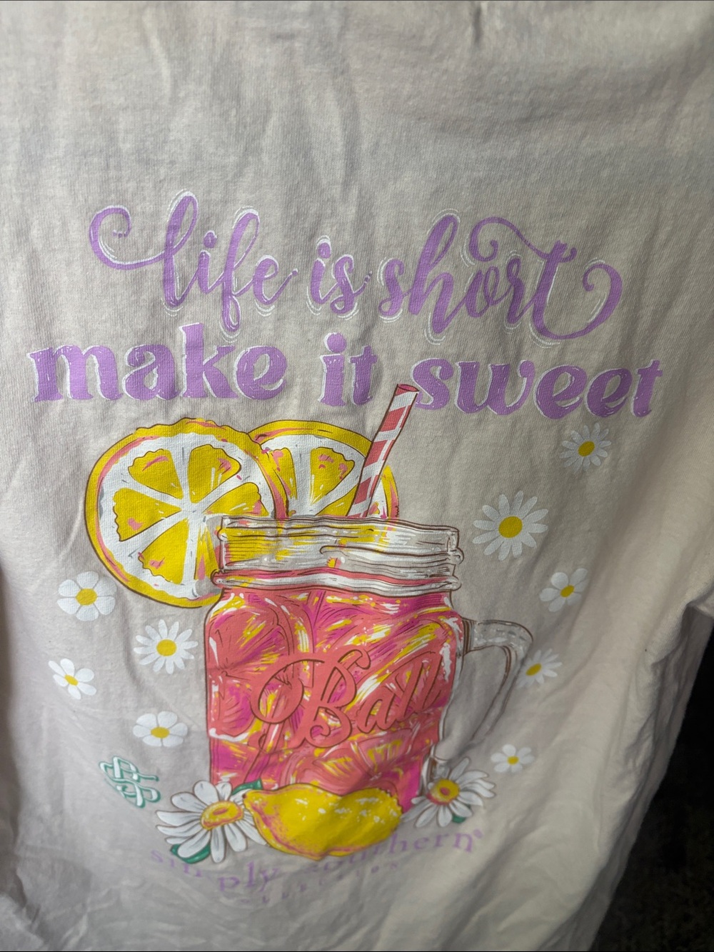 Simply Southern Cream Tee with Pink Logo - women’s Short Sleeve medium